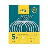 SF 6PCS Pre-Tied Loop Fly Tapered Leaders Fly Fishing Trout Leader Nylon 9FT 5X