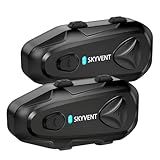 SKYVENT Q4 Motorcycle Bluetooth Communication System Headset Intercom, 4 Riders 1500m Music Sharing, FM, Noise Cancellation, IP65 Waterproof, Dual Pack (Q4)