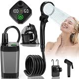 vignuto Portable Shower for Camping, Rechargeable Camping Shower kit with LED Display of Battery Level and Temperature, Lasting-150 Mins, Suitable for Outdoor Shower, Pet Bath, Car Washing