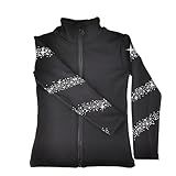 JoyCan Girl's Black Ice Figure Skating Training Jacket with Sparkling Rhinestone Plush Premium Skating Training Clothes