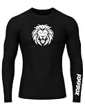 Roadbox Men's BJJ Rash Guard Long Sleeve, UPF 50+ Jiu Jitsu Compression Base Layer Shirts for MMA No Gi Surfing Swim