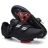 Mens Women Cycling Shoes Compatible with Pelaton Bike Shoes Road Bike Riding Bicycle Pre-Installed with Delta Cleats Clip Indoor Outdoor Pedal Size 10.5 Black