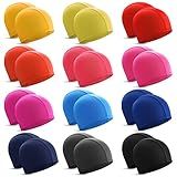 Bonuci 24 Pieces Cloth Elastic Swim Cap Bulk Comfortable Fabric Swimming Hat Elasticity Swimming Pool Cap Lightweight Bathing Caps for Women Men Kids Unisex, Not Waterproof(Multicolor)