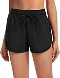 OBFUN Women's Athletic Shorts High Waisted Running Workout Black Sporty Spandex Dolphin Shorts for Gym Yoga Pockets 2.5" Black Medium