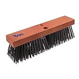 Bon Steel Wire Asphalt Broom – 16 in. Heavy-Duty Carbon Steel Bristle Broom with Hardwood Block and Dual Tapered Handle Holes for Professional Pavement and Curb Sweeping