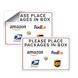 Please Place Packages in Box Sign – Pack of 2 (10×7") | 1 Aluminum + 1 Vinyl Sticker | Weatherproof, UV-Printed | Pre-Drilled Holes & Peel-and-Stick| Front Door Delivery Instructions for Home & Office