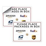 Please Place Packages in Box Sign – Pack of 2 (10×7") | 1 Aluminum + 1 Vinyl Sticker | Weatherproof, UV-Printed | Pre-Drilled Holes & Peel-and-Stick| Front Door Delivery Instructions for Home & Office
