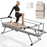 SogesPower Pilates Reformer Machine for Home Gym Workout, Foldable Pilates Equipment with High Strength Elastic Cords&Springs, Up to 400lbs Weight Capacity,Beige 79"