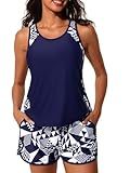 Summer Mae Plus Size Tankini Swimsuits for Women 2026 Tummy Control Two Piece Bathing Suits with Pockets Swim Shorts Cube Size 18 Plus