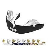 OPRO Instant Custom Fit Moldable Mouth Guard (Black/White) Dentist Level Impact Mouth Guard for Sports Adult – Boxing Mouthguard for MMA, Self-Fit Sports Mouthguards for Hockey – Includes Case