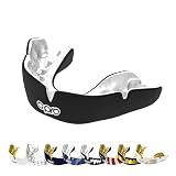 OPRO Instant Custom-Fit Mouthguard – Dentist Level Gum Shield Adult and Kids – OPRO Mouth Guard Boxing and MMA, Self-Fit Gum Shield Rugby – Maximum Protection with Dental Warranty (Black/White)