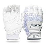 Franklin Sports Adult MLB Shok-Sorb X Batting Gloves, Adult Large, Pair, White/Chrome