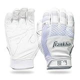 Franklin Sports Adult MLB Shok-Sorb X Batting Gloves, Adult Large, Pair, White/Chrome