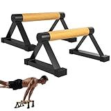 Fit4Fun Wood Push Up Bar Set, 2PCS Non-Slip Handstand Bars, Parallettes Bars for Calisthenics and Push-Up Workouts, Solid Wood Grip with Metal Frame, Supports 550 LBS