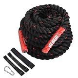 GSE 1.5" Gym Battle Rope, Heavy-Duty Workout Ropes, Red Handle - 50 Feet | Exercise Rope for Indoor/Outdoor, Home Workouts, Fitness, Climbing Exercises, Strength Training