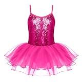 Zaclotre Girls Strap Ballet Leotards Tutu Dress Sparkly Sequin Skirted Leotard Ballerina Outfit Dance Costume for Kids Hot Pink