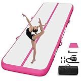 Inflatable Tumbling Track Mat 10FT 4 Inch Thickness Inflatable Gymnastics Mats Tumble Track Floor with Air Pump for Kids Gym Home Use Cheerleading Yoga(Rose)
