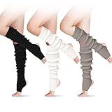 SATINIOR 3 Pairs Long Leg Warmers for Women 24 Inch over The Knee Knit Ribbed Leg Warmer Stirrup Yoga 80s Party Dance Ballet Supply (Black,White,Gray)