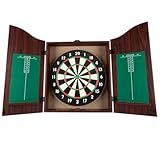 Dart Board Cabinet Set with 18-inch Dartboard, 6 Steel-Tip Darts, and Chalkboard Scoring for Game Rooms, Man Caves, and Home Bars by Trademark Poker