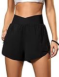 Blooming Jelly Women's Workout Shorts Athletic Running Elastic High Waisted Black Gym Yoga Shorts with Zipper Pockets (Black,Medium)