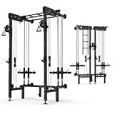 Mdeam Folding Squat Rack, Wall Mounted Power Rack with Dual Pulley System