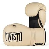Twisto Boxing Gloves JabX - Pro Training & Sparring, Maya Hide Leather, Muay Thai, MMA, Kickboxing, Men, Women, Adults, Heavy Punching Bag, Focus Mitts, Pads,10oz 12oz 14oz 16oz (Beige, 14 oz)