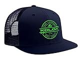 Joe's USA, Koloa Surf Thruster Logo Mesh Back Trucker Mens Hat in Navy with Embroidered Green Logo