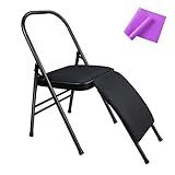 INNOLIFE Yoga Auxiliary Chair with Lumbar Back Support for Iyengar Foldable Balance Training with Purple Yoga Resistance Band (Black)