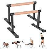 Trlakepreble Wooden Parallel Bars 20" Length 12" Height，and Dip Bar with Thick Beech Handles, Push-up stands for Handstand, L-Sit, Gymnastics, Strength Training Home Gym,Anti-slip Mats, Easy to Install,700lbs(Black, L)
