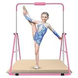 Jivifao Gymnastics Bar with Self-Inflating Mat for Kids, Adjustable Height Gymnastic Horizontal Bars with Mat, Folding Gymnastic Training Monkey Bars, Junior Expandable Training Kip Bar for Home