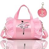 KingBig New in 2024 Cute Ballet Bag Kits Tutu Dress Dance Bag, Girls Personalized Waterproof Duffle Bag with Key Chain Cute Plush hanging Pink ball(Pink)