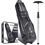 CHAMPKEY Professional Golf Travel Bags for Airlines with Password Lock - Hard Case Golf Travel Bag with Support Pole and Oversized Wheels