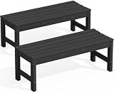 SERWALL 47 Inches Backless Outdoor Bench for 2-Person, Black, 2 Pack