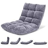 GIANTEX Folding Floor Chair with Back Support, 14 Adjustable Position, Padded Sleeper Bed, Couch Recliner, Gaming Floor Chairs for Adults, Meditation, Living Room (Grey)