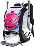 MATEIN Softball Bag, Lightweight Baseball Bat Backpack with Shoe Compartment, Cute Baseball Bag with Fence Hook, Gifts Softball Backpack Fits 2 Bats, Batting Mitten, Helmet, Teeball Gear, Tie Dye