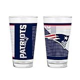 Rico Industries NFL Football New England Patriots 16 oz Pint Glasses with Digitally Printed Logo, Practical Set of 2 Classic Drinking Glasses, Dishwasher Safe
