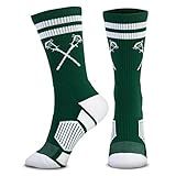 ChalkTalkSPORTS Lacrosse Performance Crew Socks - Retro Crossed Sticks - Green & White - Lacrosse Mid-Calf Socks - Youth