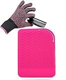 Heat Resistant Glove with Heat Resistant Mat for Curling Iron, Hair Straightener, Flat Irons, Silicone Bump Glove, 9” x 6.5” Food Grade Silicone Mat, Pink