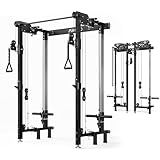 Mikolo Folding Squat Rack, Wall Mounted Power Rack with Cable Crossover Machine & LAT Pull Down, Functional Trainer with 5 Adjustable Function Modes, for Home Gym and Space Saving (Black)
