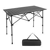 Byliable Camping Table Folding Portable Camp Aluminum Fold Up Lightweight Roll Up Table Adjustable Height with Carry Bag Indoor Outdoor for Camping, Picnic, Backyard, BBQ, Patio, Black