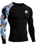 Roadbox Men's UPF 50+ BJJ Rash Guard, Jiu Jitsu Long Sleeve Compression Shirts, MMA Athletic Base Layer Wrestling Grappling
