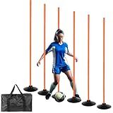 Nbguigdstr 6 Pcs 5FT Adjustable Agility Training Poles for Soccer,Basketball, Football, Horse,Dog-Speed and Agility Training Equipment Sports Training Poles with Rubber Bases and Bag（Orange）