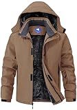 Winter Jackets Coats for Mens Waterproof Fleece Lined Ski Jackets Warm Outdoor Snow Skiing Hiking Parka Jackets Coats with Hoode Brown XX-Large