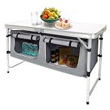 CampLand Aluminum Height Adjustable Folding Table Camping Outdoor Lightweight for Camping, Beach, Backyards, BBQ, Party and Picnic (White)