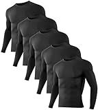 Dalavch 5 Pack Men’s Compression Shirts Long Sleeve Athletic Workout Rash Guard Gym Active Sports Undershirt Base Layer Top 5 Black X-Large