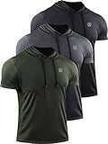NELEUS Men's Running Shirt Mesh Workout Athletic Shirts with Hoods,5084,3 Pack,Black/Grey/Olive Green,US L,EU XL