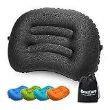 BreezCamp Inflatable Camping Pillow, Travel Blow Up Air Pillow, Neck Lumbar Support Ultralight Compact Pillow for Outdoor Hiking Backpacking Car Beach Airplane Sleeping Essentials, Black