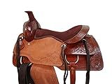 Western Saddle Trail Pleasure Horse Saddles Rodeo Cowboy Floral Tooled Leather Tack Set 15 16 17 18 (Corners Tooled, 17 Inches)