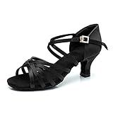 RoseMoli Women's Latin Dance Shoes Satin Professional Ballroom Salsa Practice Performance Dance Shoes Black-2.2