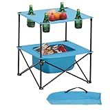 VEVOR Folding Camping Table, Portable Outdoor Lightweight Picnic Table, 600D Oxford Fabric Waterproof Canvas Travel Beach Tables, with 4 Cup Holders, Carry Bag, for Tailgating Camping Picnic, Blue